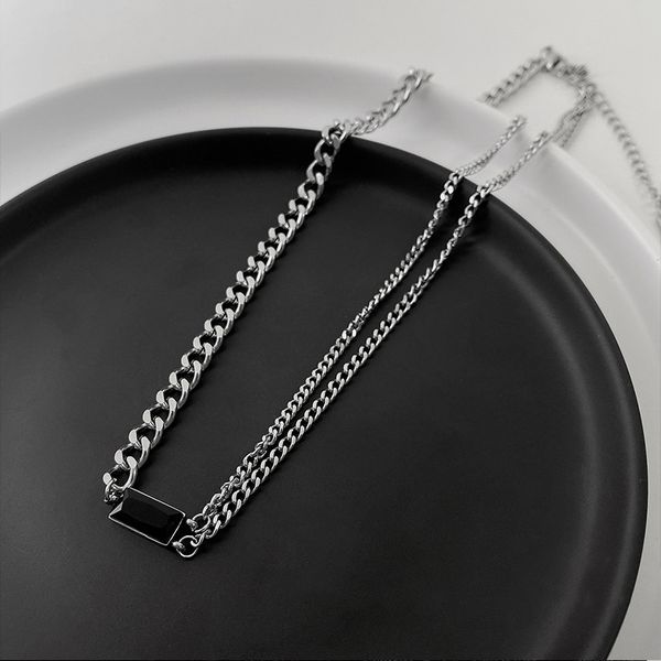 

xianlan083 black crystal necklace 2021 new female ins the niche design feels cold wind hip-hop collarbone chain pendant accessorie, Silver