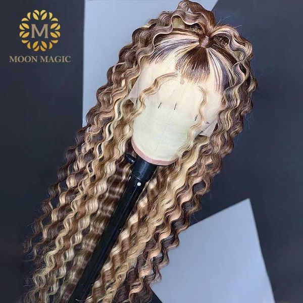 Perucas de renda onda profunda peruca frontal colorida Destaque Cabelo humano Mulher natural para preto mel loira transparente