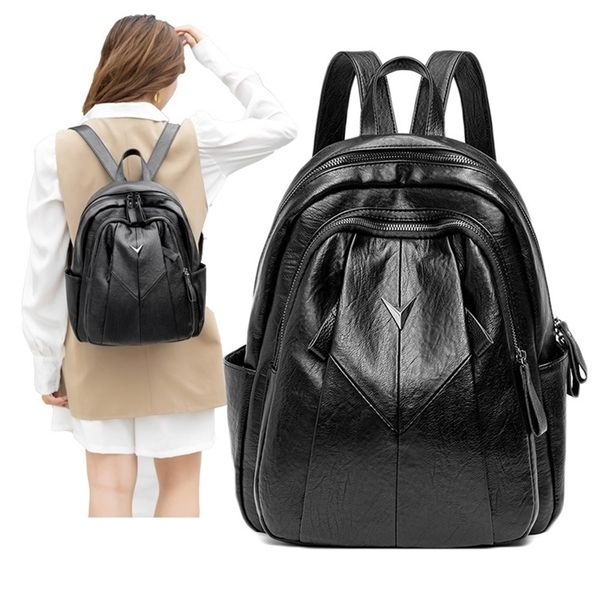 

backpack women's 2021 new korean version simple soft leather large capacity fashion schoolbag light travel bag