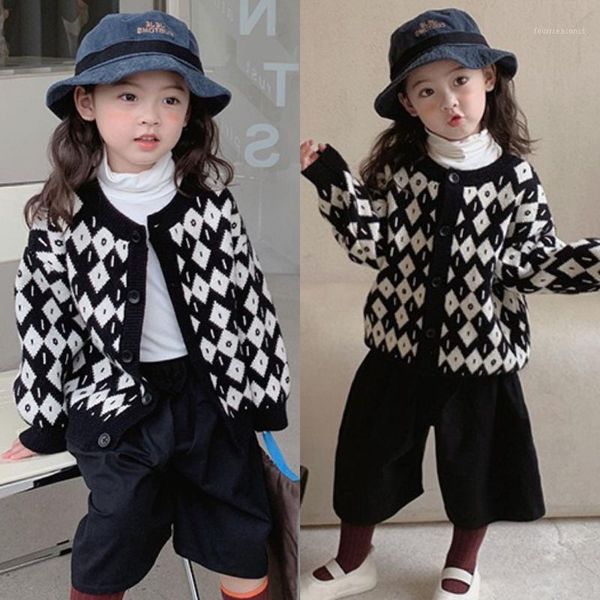 

jackets hildren's knitted cardigan autumn girl sweater jacket 3-8 years old children's clothing 20211, Blue;gray