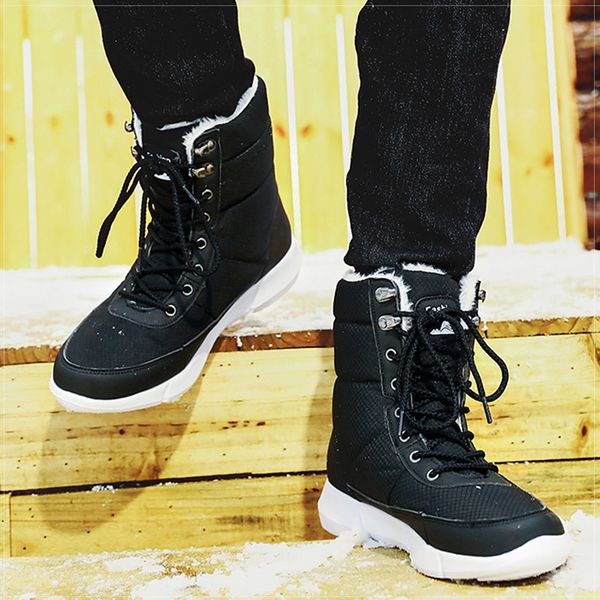

boots men winter shoes waterproof snow with warm plush footwear male women casual boot sneakers fa41, Black