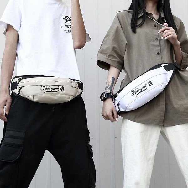 

simple chest pockets men's women's general canvas multi-function large-capacity mobile wallet organizer crossbody fanny belt bag w