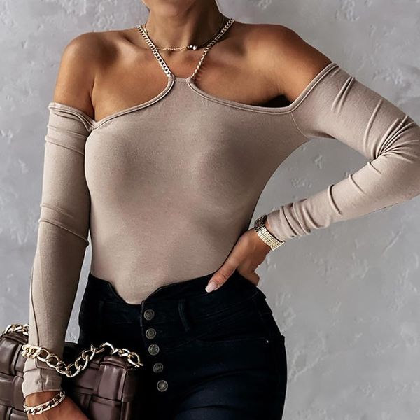 

women's blouses & shirts spring elegant cut off the chain slim solid hollow shirt autumn long-sleeved turtleneck sweater, White