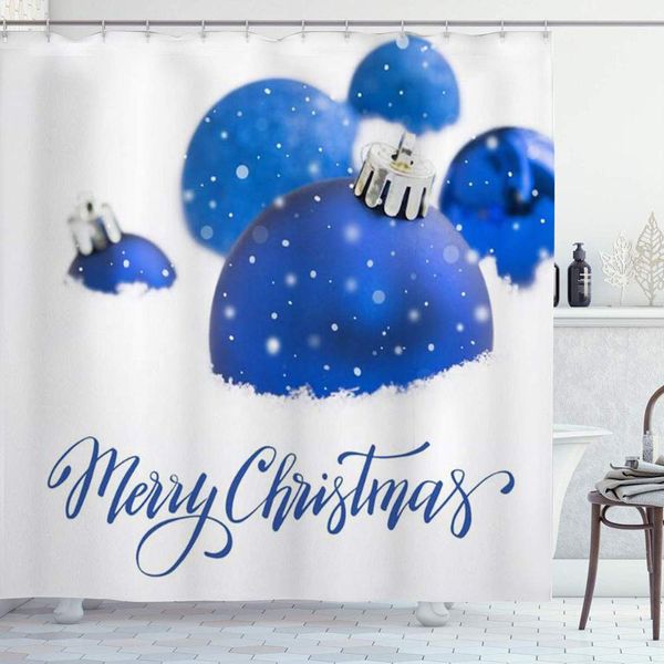 

shower curtain set with 12 hooks,bauble december christmas blue on happy new snow vintage celebration congratulation holidays