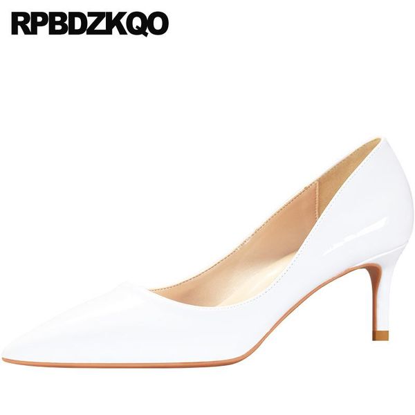 

dress shoes office medium heels 8cm pumps pointed toe patent leather white high size 33 formal  42 stiletto 2021 women plus, Black