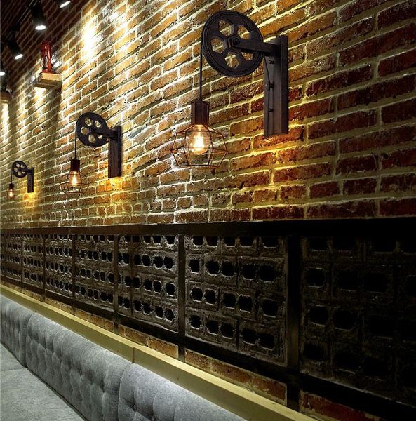 

wall lamp american loft industrial retro lifting pulley iron cage restaurant corridor bar