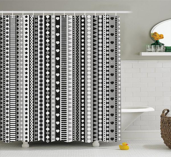 

shower curtains retro curtain ribbon like stripes with stars flowers and hearts geometric pattern print bathroom waterproof