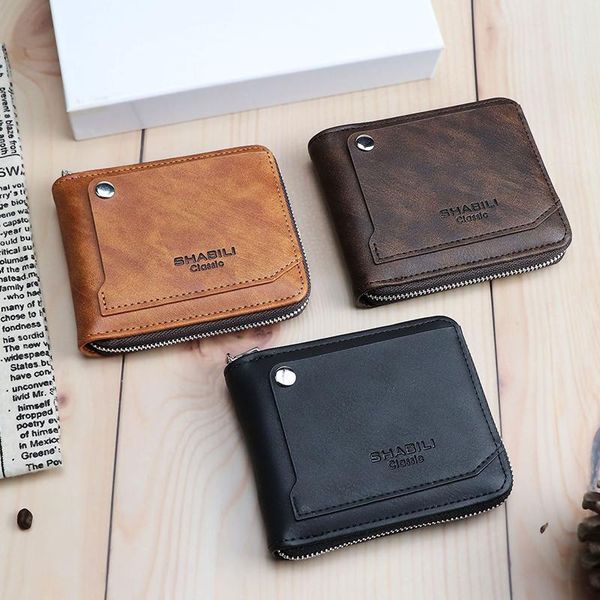 

wallets bisi goro men and women bank po card holder small wallet zipper poucht pocket bag coin purse short but high capacity 3 colors, Red;black