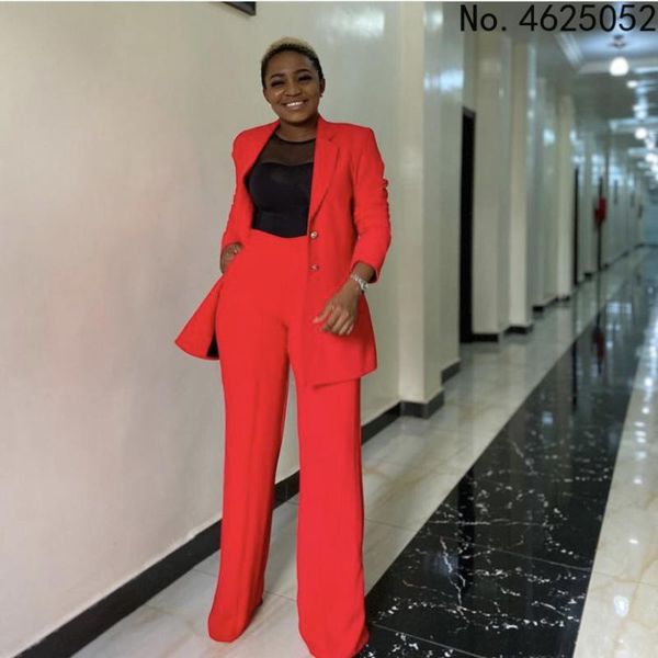 

ethnic clothing 2021 long sleeve african clothes for women spring autumn polyester two pieces sets + pant, Red