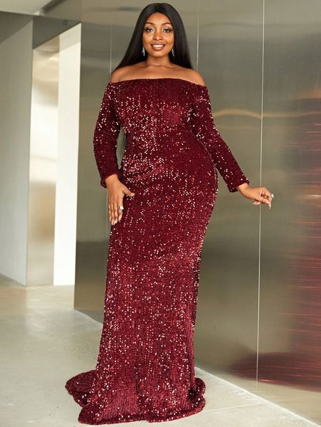 

seomiscky plus off shoulder sequins floor length formal dress w75l#, Black