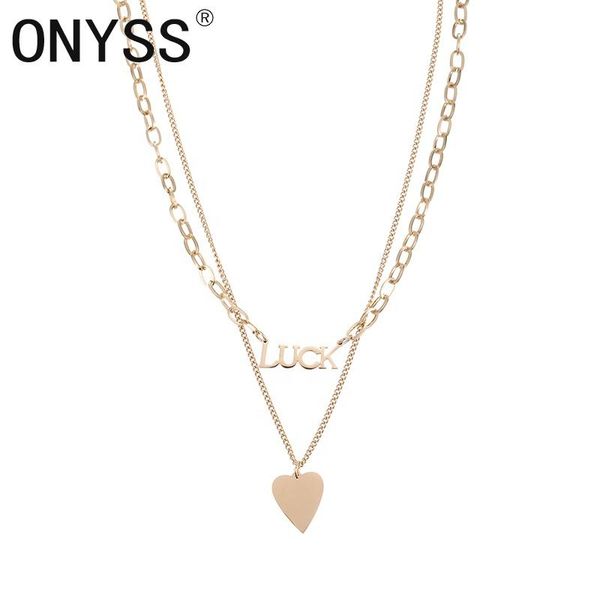 

design alphabet stainless steel heart pendant luck letter necklace women necklaces, Silver