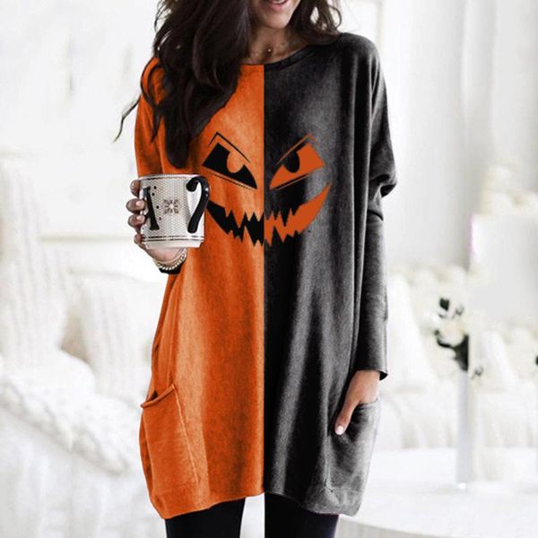 

casual dresses halloween costume for women print hoodies dress lantern ghost pumpkin shirt face long sleeves oversized, Black;gray