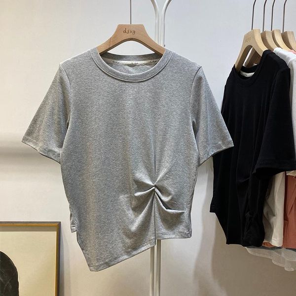 

women's t-shirt loose personality irregular knotted round neck short sleeve summer bottoming harajuku, White