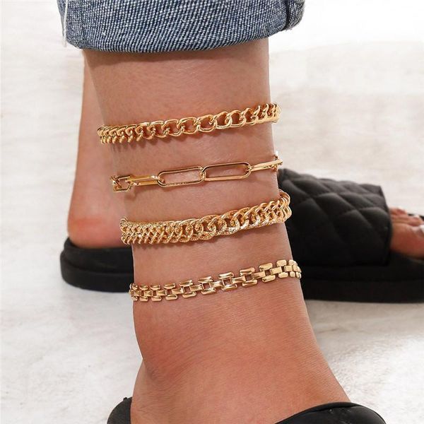 

anklets letapi 4pcs/set punk vintage gold color thick chain women girls bohemian leg ankle anklet bracelet beach jewelry, Red;blue