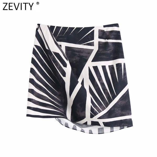 

zevity women vintage pleats design black white tie dye print hem irregular skirt faldas mujer female side zipper vestidos qun759