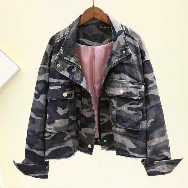 

women's jackets harajuku vintage camouflage loose big pocket coat casual 2021 autumn frayed short bomber jacket ropa de mujer female ou, Black;brown