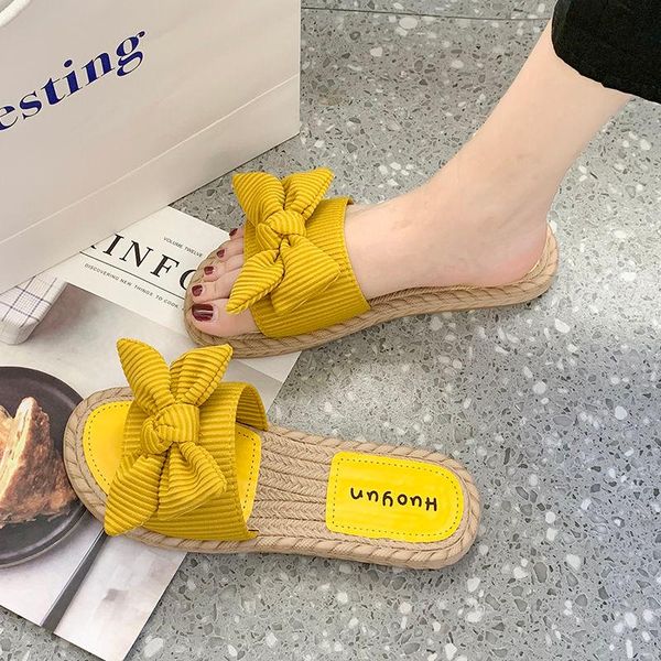

women slippers summer female sandals flat bottom bowknot light shoes fashion soft 2021 designed black white