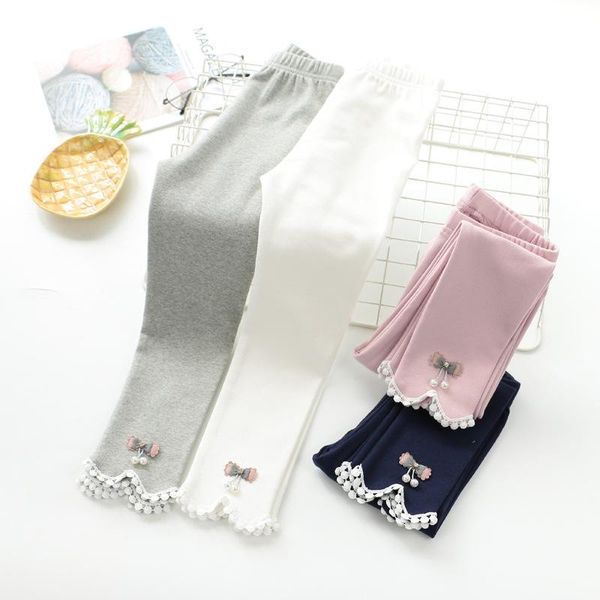 

trousers baby girls leggings 2021 autumn kids cotton skinny pants lace bottom casual girl cute pearl bow clothes, Blue