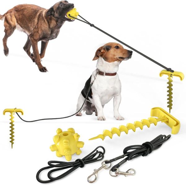 

outdoor pet portable tie down dog tooth cleaning chewing pulling rope with bouncing ball toy practical leash collars & leashes