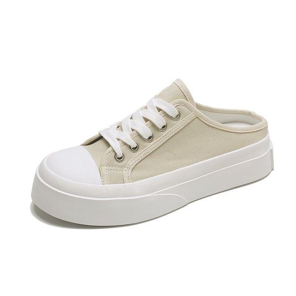 

casual baotou women's slippers 2021 pure color simple lace up fashion all-match thick-soled outer wear half, Black