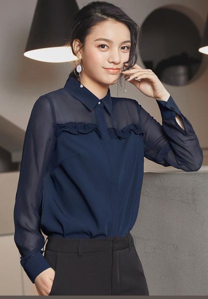 

shirt women's retro hong kong style chiffon long sleeve white 2021 spring and autumn loose korean design suits & blazers, White;black