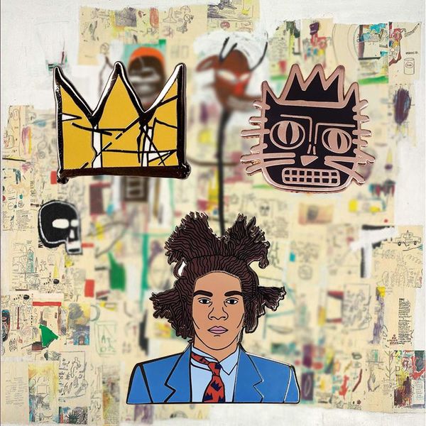 Spille, spille Artista americano Basquiat Crown Smalto Pin Set Pittura Arte Spilla Cultura Gioielli