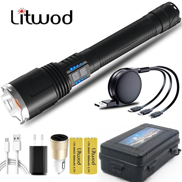 

flashlights torches xhp110 super bright led zoomable torch usb rechargeable 18650 26650 battery display hand lantern ipx 6 waterp