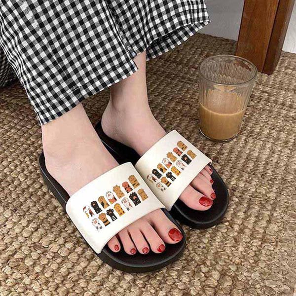 

slippers shoes for women 2021 cute cat pattern printing summer open-toe non-slip fashion sandals hipster flip flops, Black