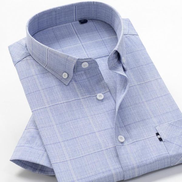 

men's casual shirts classic brand business loose plaid short-sleeved shirt 2021 summer professional office large size, White;black
