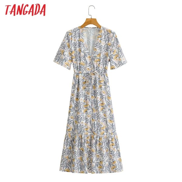 

fashion women flowers print v neck chiffon short sleeve high street ladies midi dress sy187 210416, Black;gray