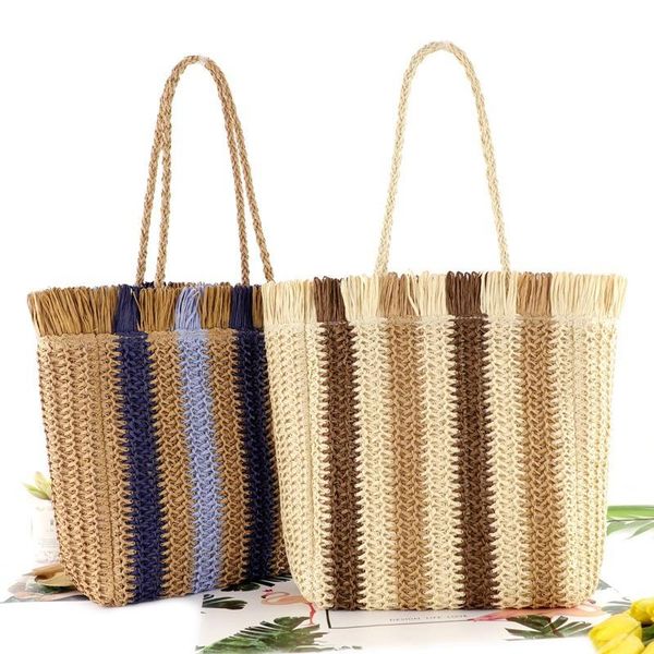 

evening bags 2021 paper rope vertical stripes, whiskers, straw woven bag, fashion one shoulder leisure beach female bag