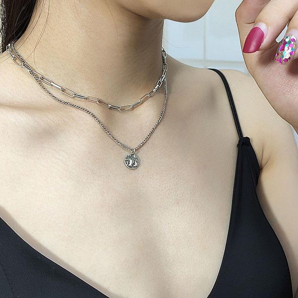 

chains meyrroyu 925 silver necklace fashion simple double layer irregular round pendant women's party jewelry gift wholesale