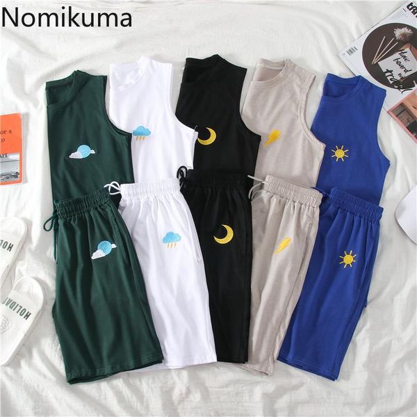 

nomikuma 2021 tracksuit women sleeveless t shirt high waist shorts casual fashion sweatsuit korean 2 piece set outfits 3b533 two dress, White