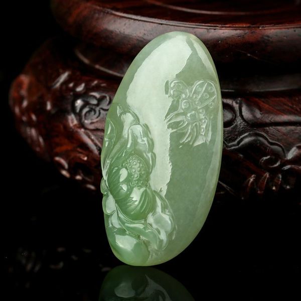 

lockets h51#hetian jade green pendant qinghai material white, Silver