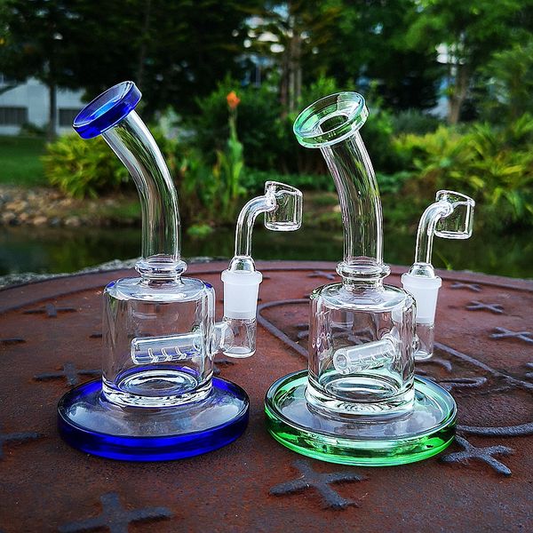 Mini pequenos narguilés de 6 polegadas Bongs de vidro inline Percácido de Óleo Dab Rigs Slitted Donut Percolador Tubos de Água 14mm Joint Bong com quartzo Banger