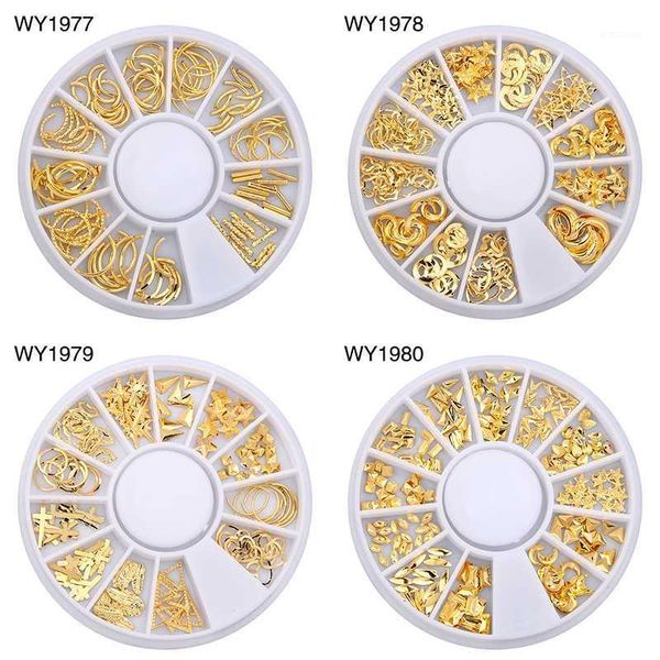 

hollow nail art decoration metal mixed shapes golden tools accessories supplies in wheel for manicure nailart design1, Silver;gold