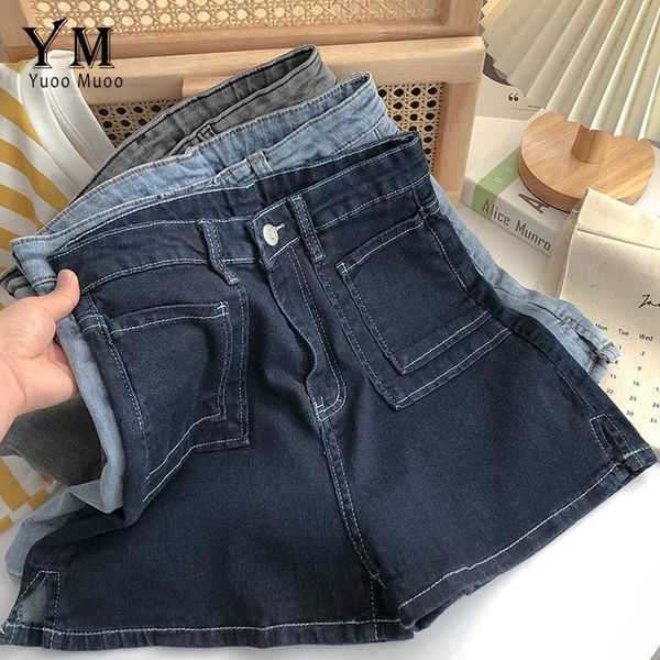 

women's shorts yuoomuoo 2021 summer high waist denim women streetwear fashion two pockets pattern split short jeans female, White;black
