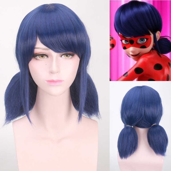 

miraculous girl ladybug barons dark blue pigtail cosplay wig, Black