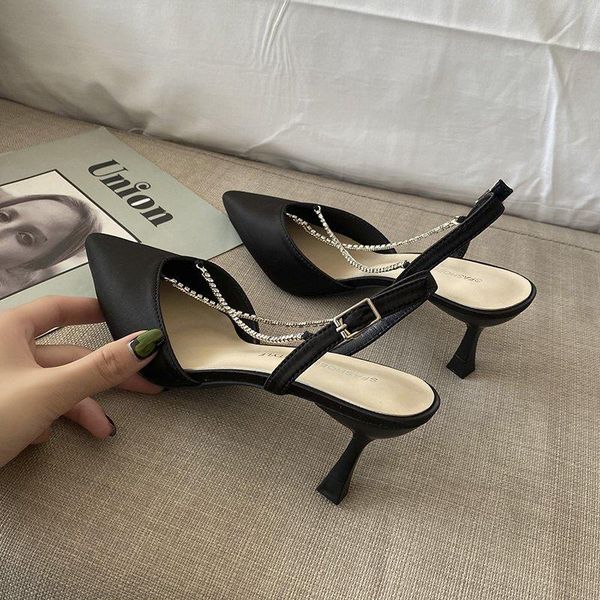 

female sandal shallow mouth shoes closed toe 2021 summer clear heels girls pointed beige low stiletto fashion comfort high f sandals, Black