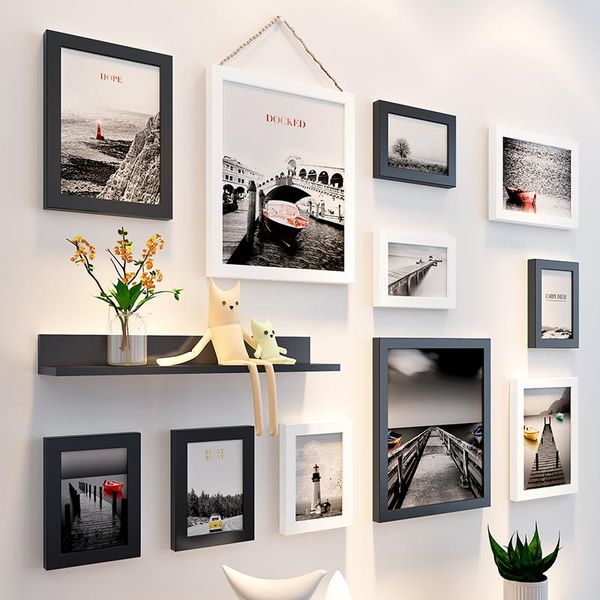 

frames and mouldings simple wooden po wall frame 11pcs picture frames+shelf parlor background decor set family hanging