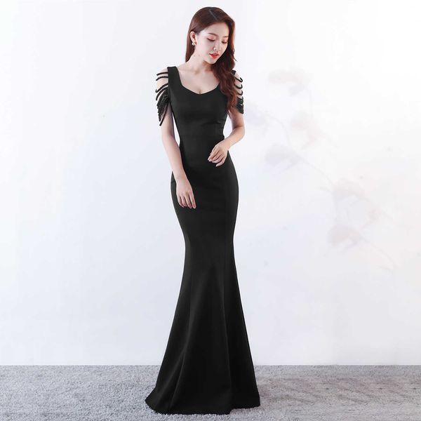 

luxury evening dress 1217# female fishtail celebrity host bride wedding toast, Black;gray
