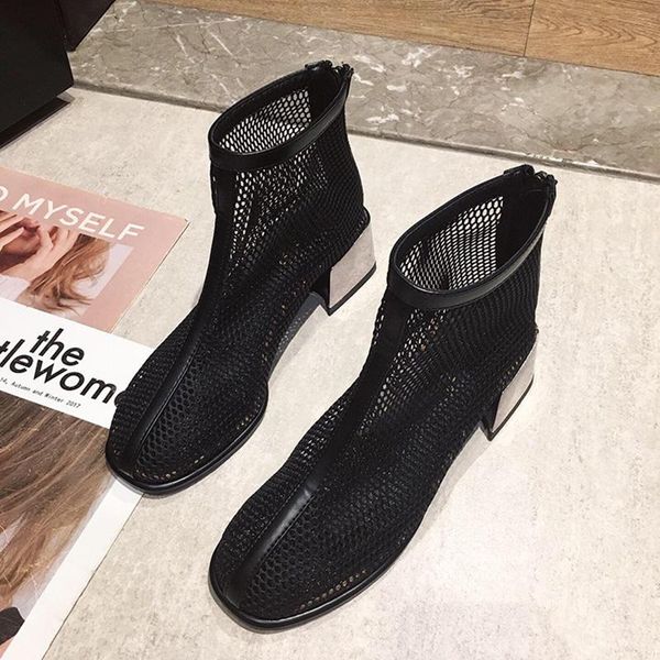 

boots women summer shoes zipper mesh breathable black and white ankle 2021