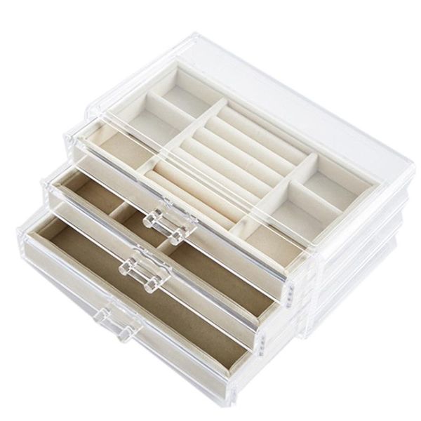

jewelry box acrylic cosmetic storage box, 3 drawers, velvet earrings bracelet necklace ring and sto boxes & bins
