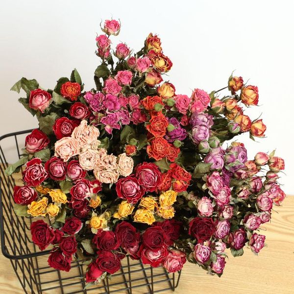 

decorative flowers & wreaths rose bouquet natural dried multiple heads diy bride flower party wedding beautification home decoration dekorat