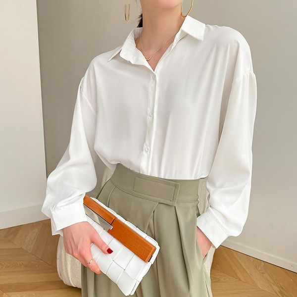 

women's blouses & shirts chiffon blouse 2021 korean loose women long sleeve summer white elegant office ladies turn-down collar