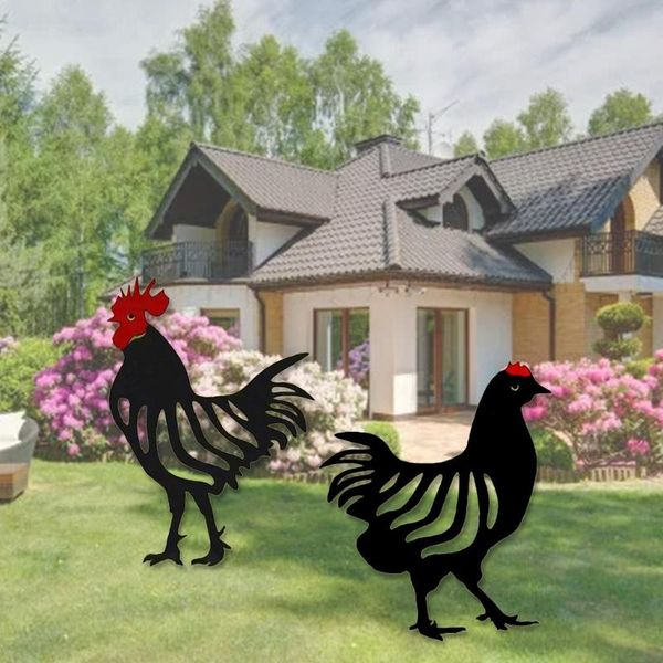 

garden grass insert ground plug hen/rooster shaped courtyard decoration courtyard-caste stainless steel decor sign t8ne decorations