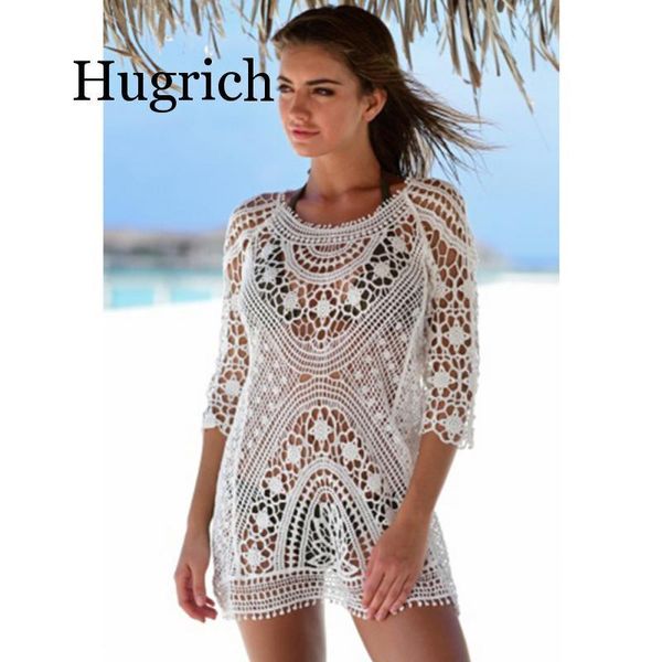 Praia Coverning Up Crochet White Swimwear vestido de banho de banho Sexy Hollow Out Backless ups usa feminino de verão