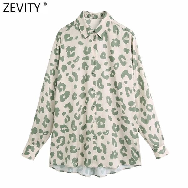 

zevity women vintage animal pattern print casual smock blouse office ladies long sleeve business shirts chic chemise ls7092, White