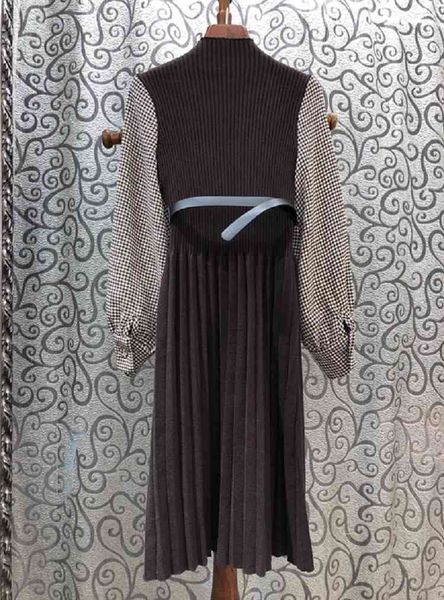 

dress knitted spring autumn casual sweater women geometric print patchwork long sleeve brown black dress, Black;gray