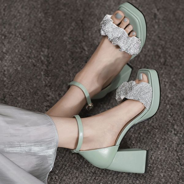 

summer fashion woman slide sandals platform sandal buckle strap high block chunky slope heel pleated sweet party club elegant black shoes